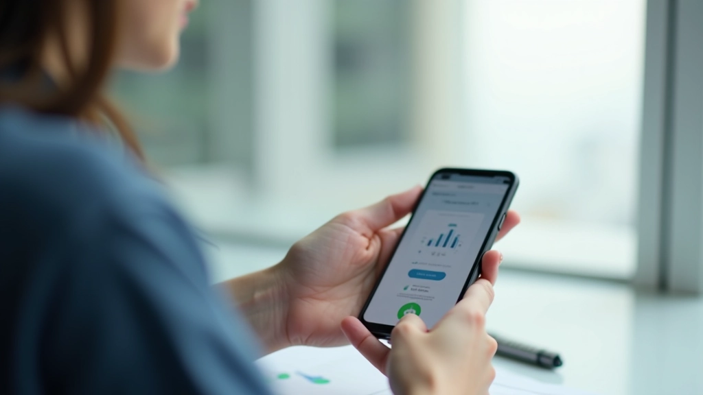 Person using smartphone to check banking app showing account balances and transaction history