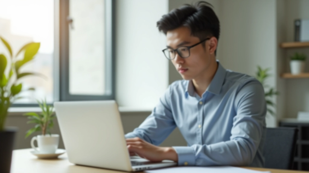 Person sitting at desk with laptop showing budget spreadsheet, coffee cup nearby, morning work environment with natural light from window