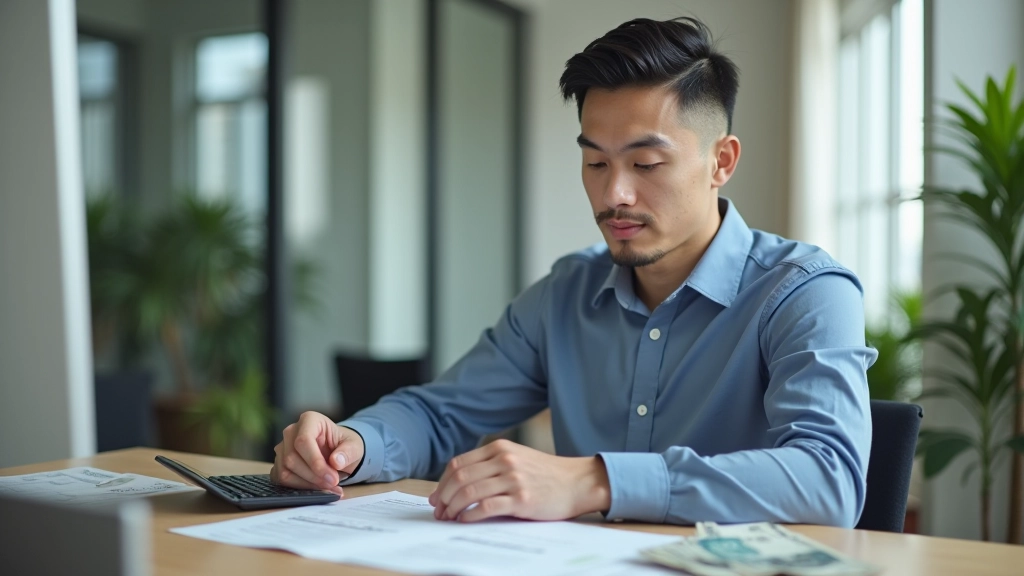 Person reviewing monthly budget spreadsheet with calculator and HKD currency notes