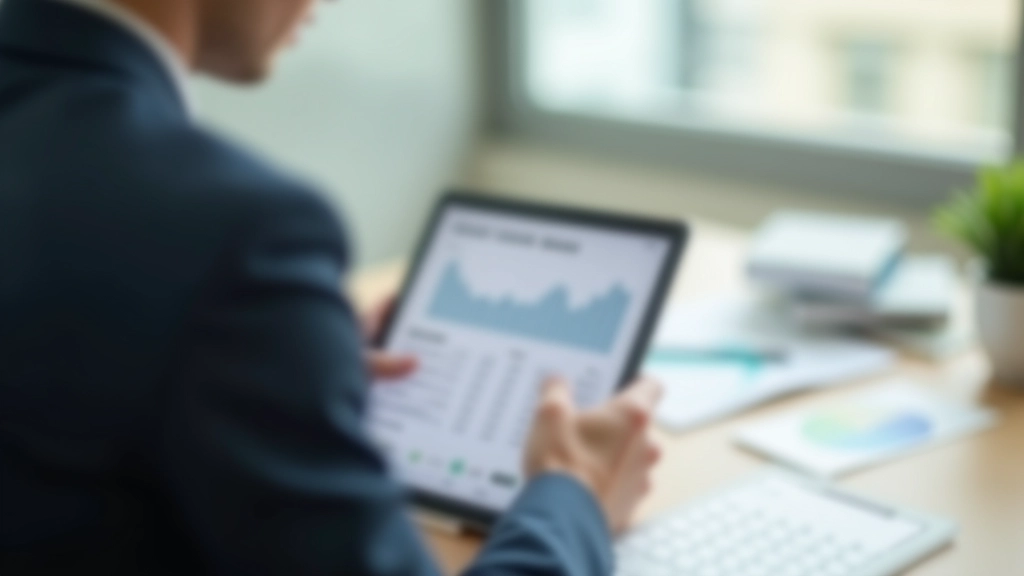 Person reviewing budget on tablet at home office desk with notebook and pen, warm natural lighting from window, focused work environment