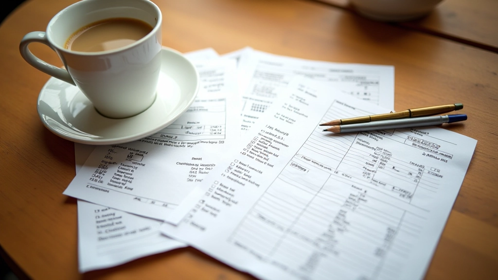 Crumpled receipts and budget papers scattered on table, showing financial stress and disorganization in budgeting