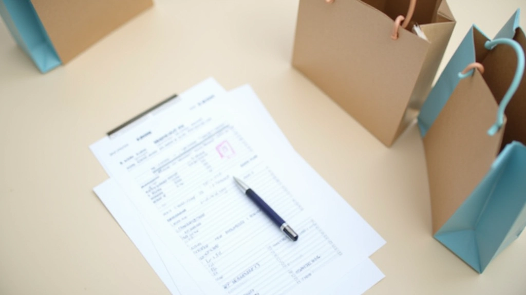 Shopping bags and receipts on a table with a checklist for smart spending habits